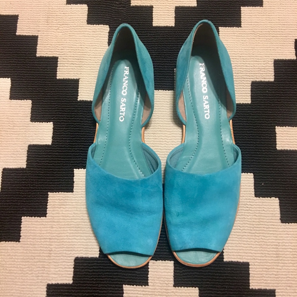 Franco Sarto teal blue suede flats 10